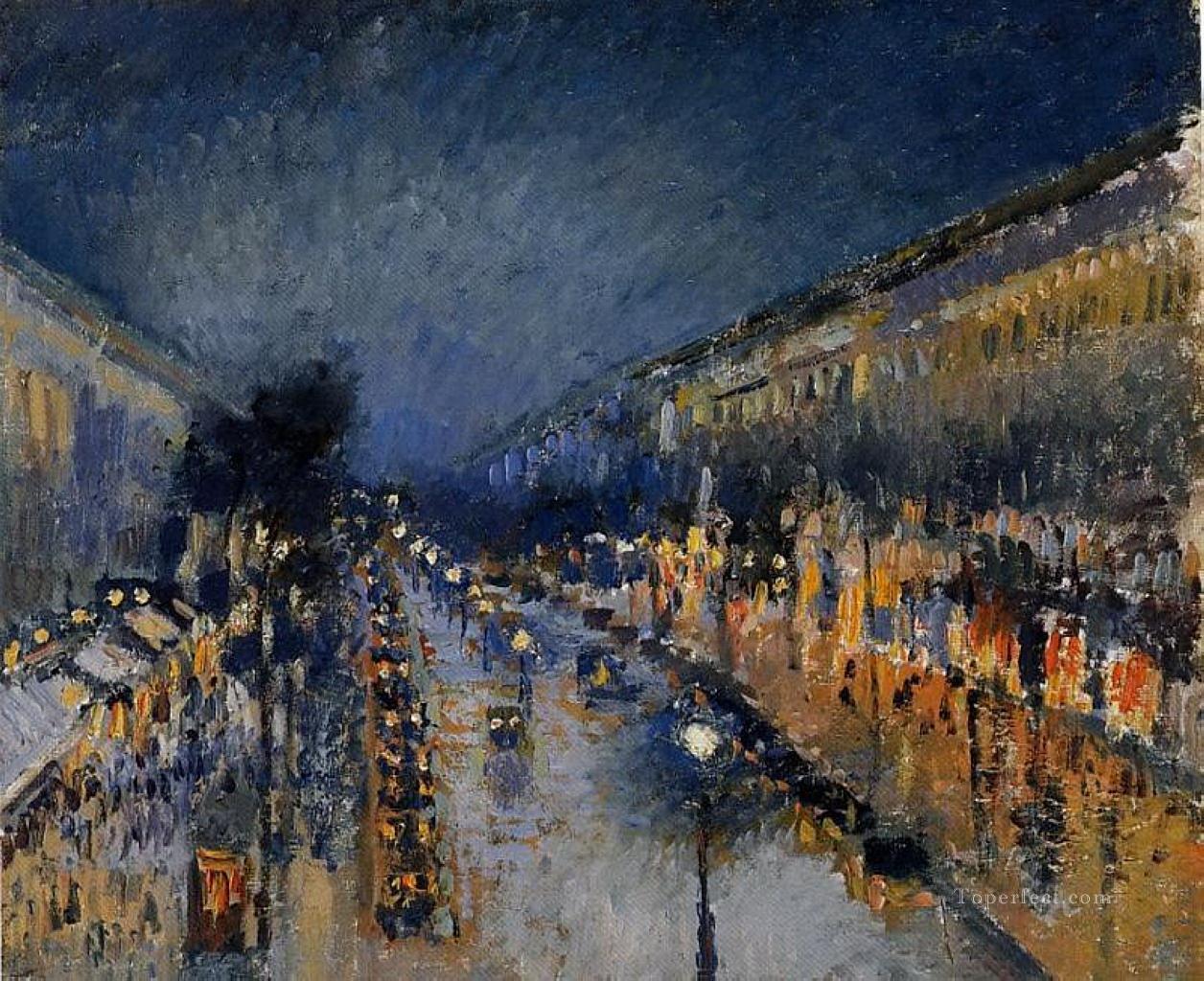 Pissarro the boulevard montmartre at night Paris Oil Paintings